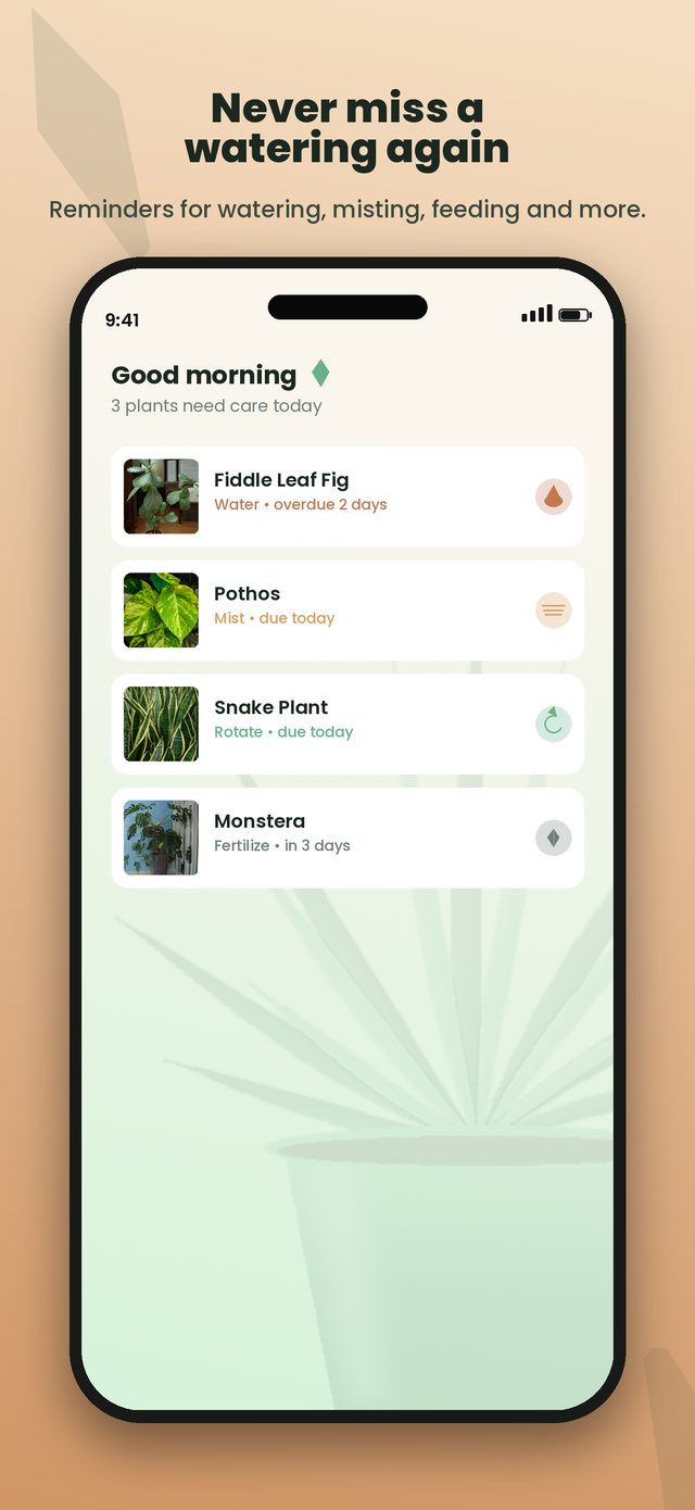 Care task reminders screen